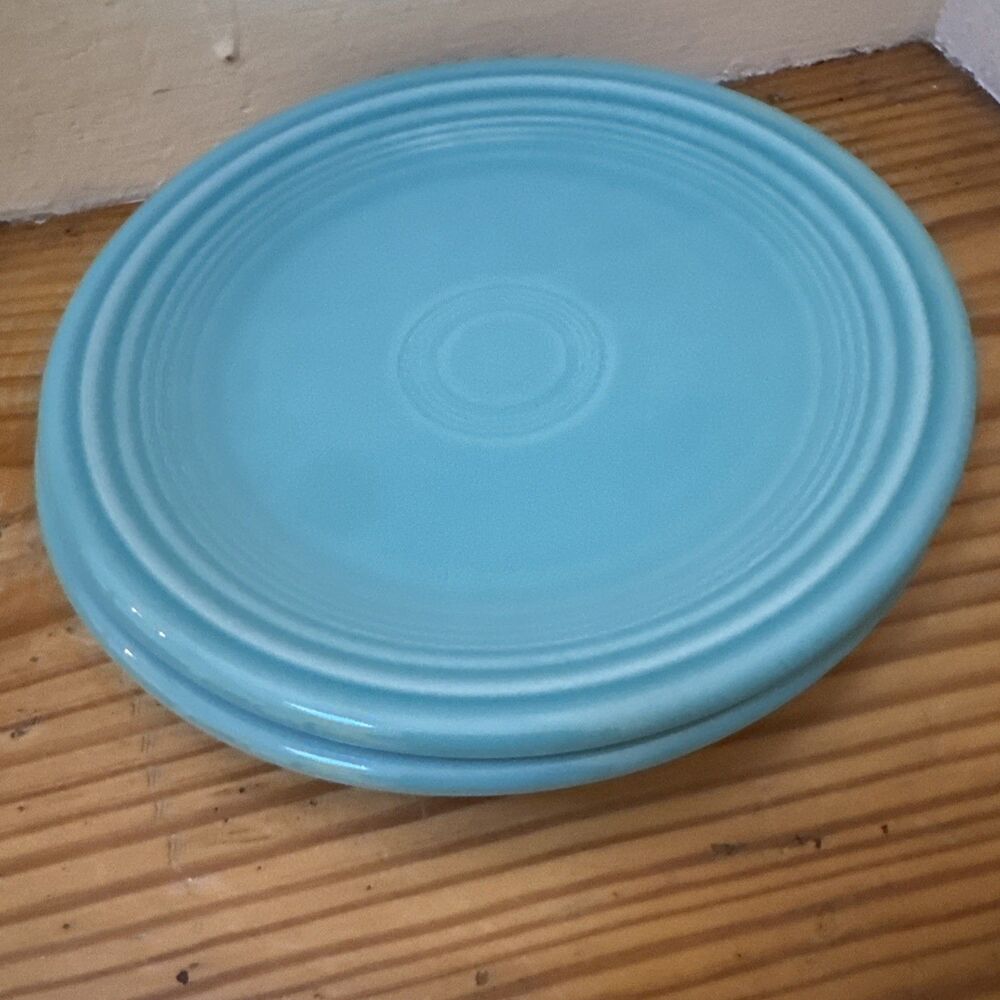 Set 2 Fiestaware Turquoise 7-1/4 Salad Dessert Plates HLC Fiesta Aqua Teal Blue